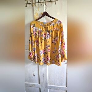 Valerie Stevens Yellow Pink Ruffled Blouse